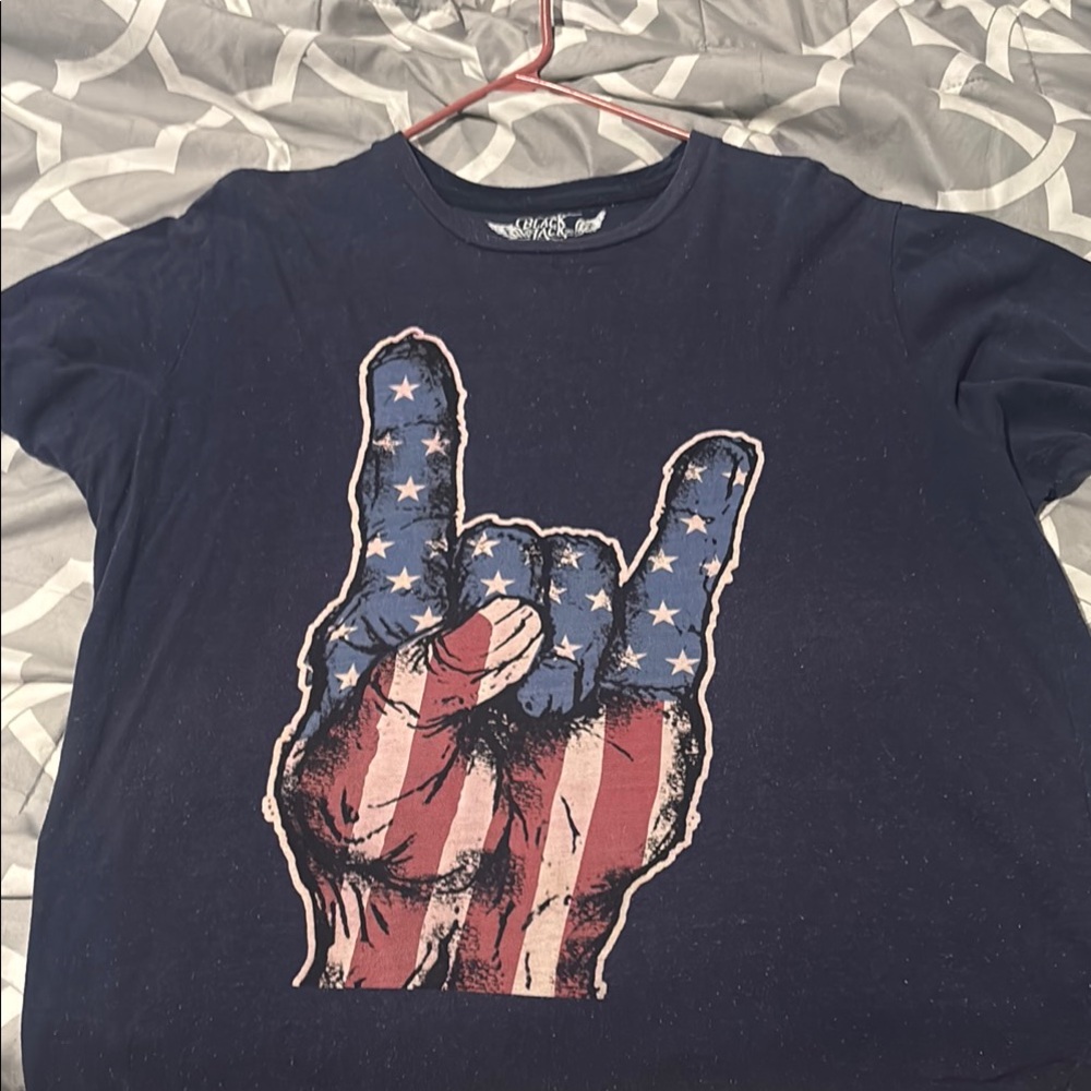 Red White and Blue USA Rock on hand Short Sleeve Tee